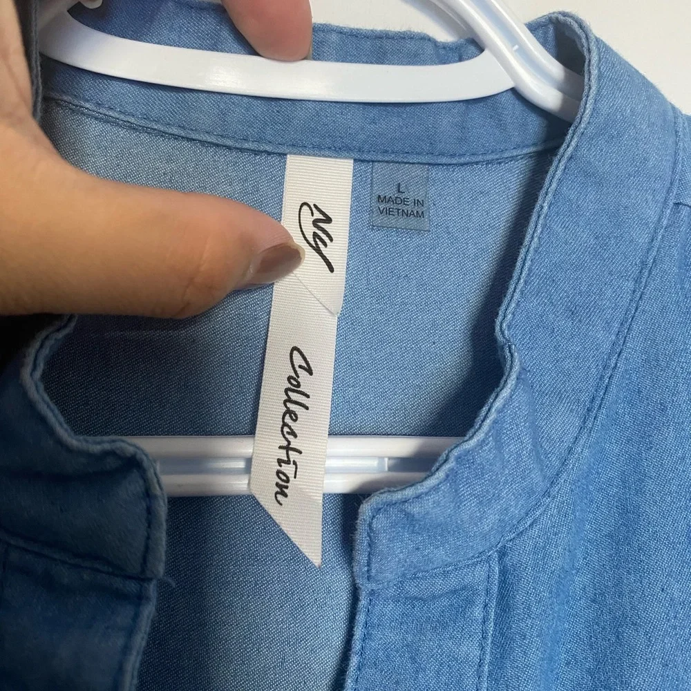 Collection B Denim-Blue Ruffle Cap Sleeve Button Front Top - Picture 2 of 5